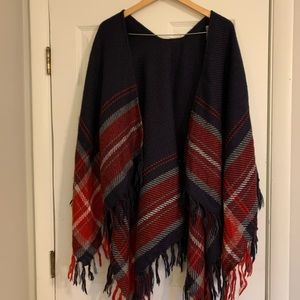 Navy and plaid Francescas shawl/poncho